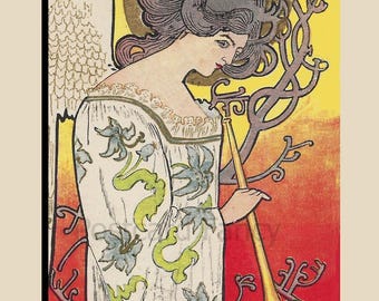 Jugendstil-Engel mit Horn, Sofortiger DIGITALER DOWNLOAD