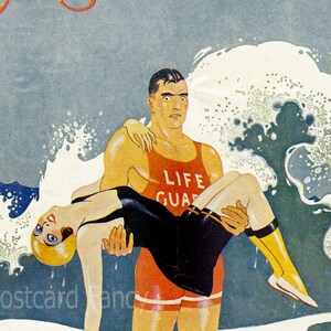 Lifeguard Saves Bathing Beauty, Instant DIGITAL Download, Art Deco Printable