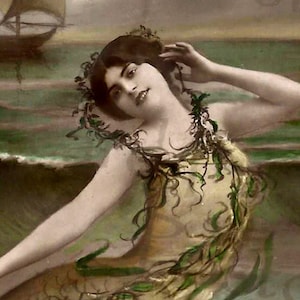 Sirena con foto reali, cartolina francese vintage, download digitale istantaneo