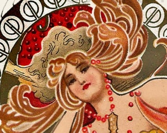 Jugendstil schöne Frau, Tuck Vintage Postkarte, sofortiger digitaler Download
