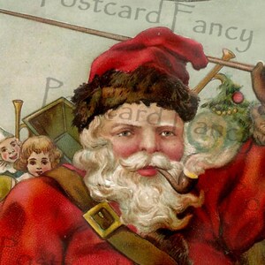 Stunning Santa Claus, Vintage Postcard, Add Text or Photo, Toys in Santa&#39;s Sleigh