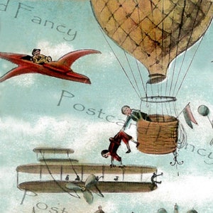 FAB FANTASY Avión, Dirgibles, Postal Vintage, Descarga Digital Instantánea