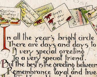 Celebrate the new year, send cards  all year on ANTIQUE POSTCARD, Instant Digital Download, Mail Art