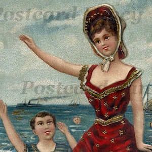 Postal vintage de belleza bañándose, descarga digital instantánea, imprimible
