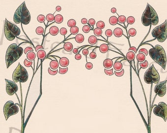 Art Nouveau Cherry Flower Border Postcard, Instant Digital Download, Add Text