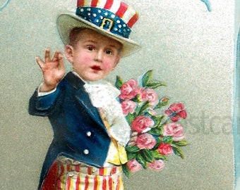 Junge UNCLE SAM, Sofortiger DIGITALER Download, Vintage Patriotische Postkarte