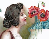 AUGUST Flower Fantasy Pretty Lady, DIGITAL Download, Calendar Month