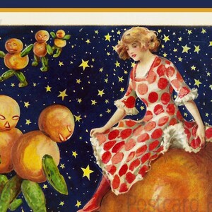 HALLOWEEN Pumpkin Men and Lady On Starry Night, Instant DIGITAL Download, VINTAGE Postcard