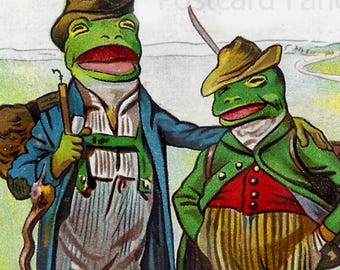 Fantasy Dressed FROGS Wandern, Sofortiger DIGITALER DOWNLOAD, Vintage Postkarte