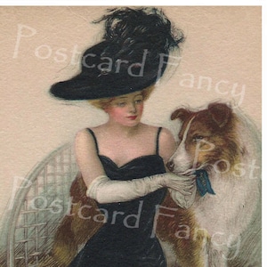 Lovely Lester Ralph Vintage Illustration, Pretty Lady with Collie Dog, INSTANT DIGITAL DOWNLOAD, Printable Art Deco Image