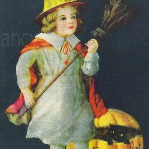 Gato preto dentro de abóbora, download digital instantâneo, cartão postal vintage de HALLOWEEN