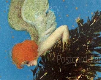 Ilustracja choinki bożonarodzeniowej z aniołem w stylu secesyjnym, Raphael Kirchner (pobranie cyfrowe)