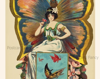 Viktorianische Schmetterling Lady Trade Karte, Vintage Fantasy Kunst, DIGITAL Download