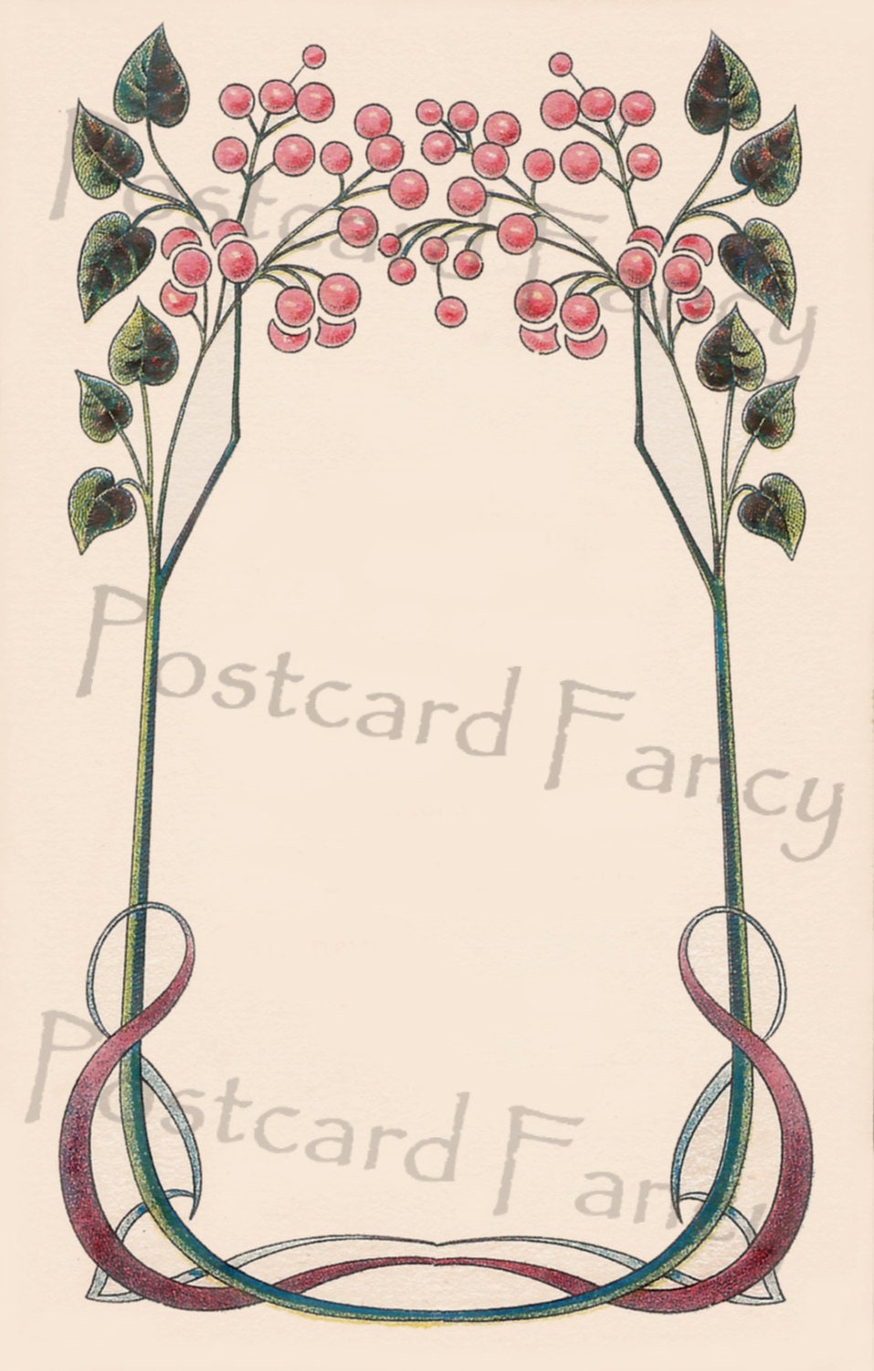 Art Nouveau Cherry Flower Border Postcard, Instant Digital Download ...