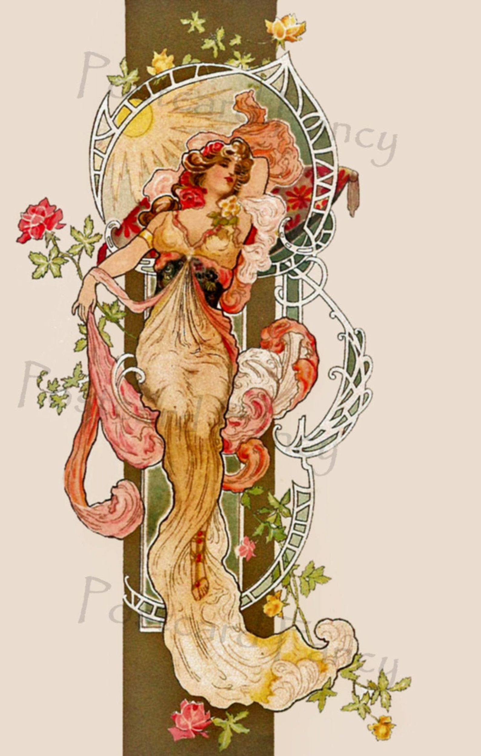Striking Art Nouveau Pretty Lady Instant DIGITAL Download | Etsy