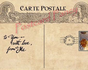 Art Nouveau Digital Download of Vintage Poscard Back to send, text, email your valentine