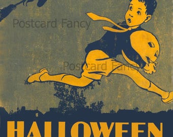 HALLOWEEN, Junge hat Angst vor Hexe, Vintage Magazin Cover, DIGITALER Download