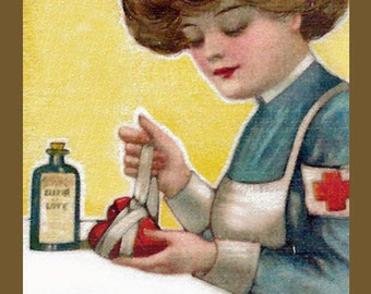 Hübsche Krankenschwester repariert ein gebrochenes HERZ, sofortiger digitaler Download, Vintage VALENTINE