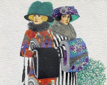 Fashionistas, Art-Deco-Damen mit Mistelzweig, Sofortiger digitaler Download, Mela Koehler