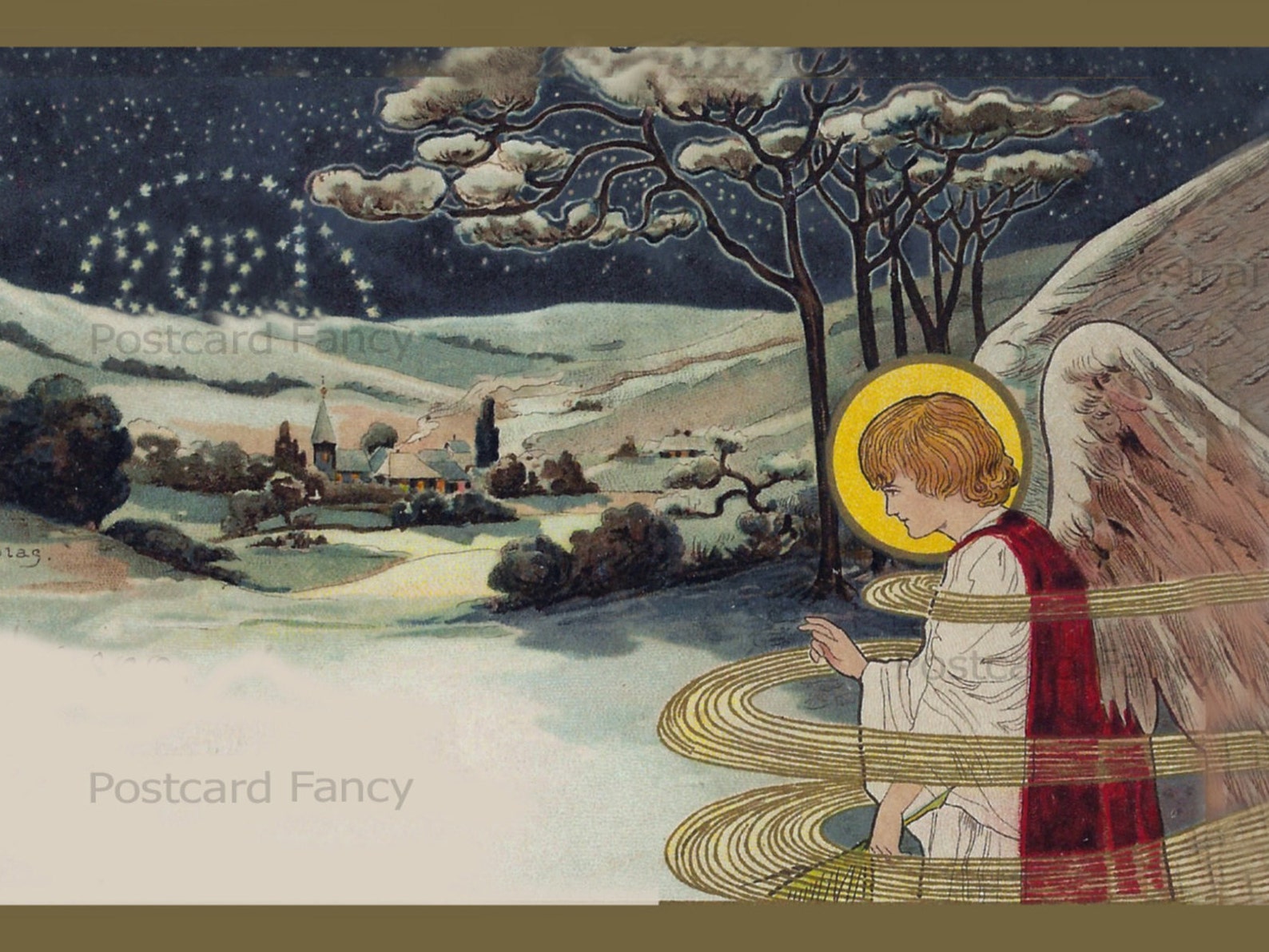 FAB Art Nouveau New Year Vintage Postcard Instant DIGITAL Etsy