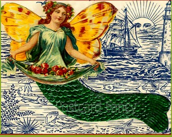 Beautiful!  Vintage Mermaid, Portugal School Book, Instant Digital Download