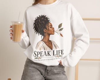 Speak Life Christian Sweatshirt, Proverbs 18:21 Crewneck, Inspirational Faith Gift