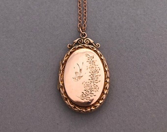 Vintage English 9 Carat Oval Bird Locket Necklace