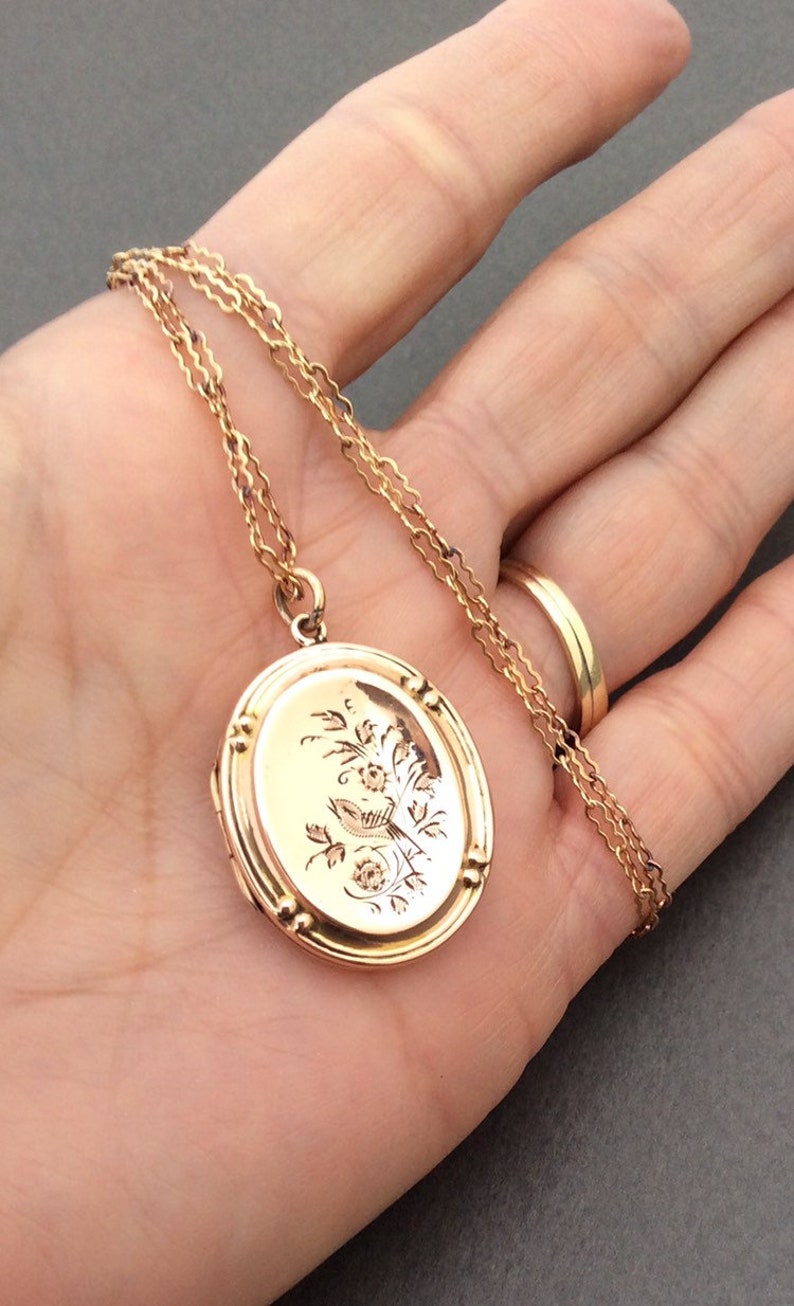 Vintage English 9 Carat Oval Bird Locket Necklace