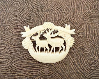 Antique Hand Carved Brooch, Forest Scene