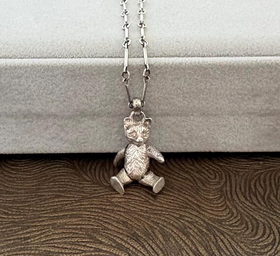 Vintage Sterling Silver Articulated Bear Necklace