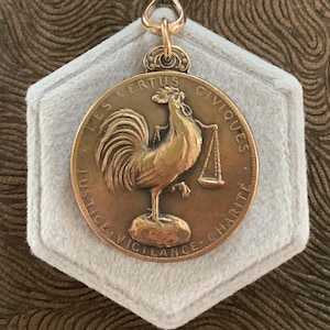 Antique 1914 Bronze Belgian WWI Medal, Rooster, Adolphe Max Commemorative Medal