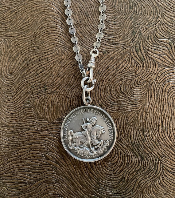 Antique French St. George Solid Silver Necklace, … - image 2