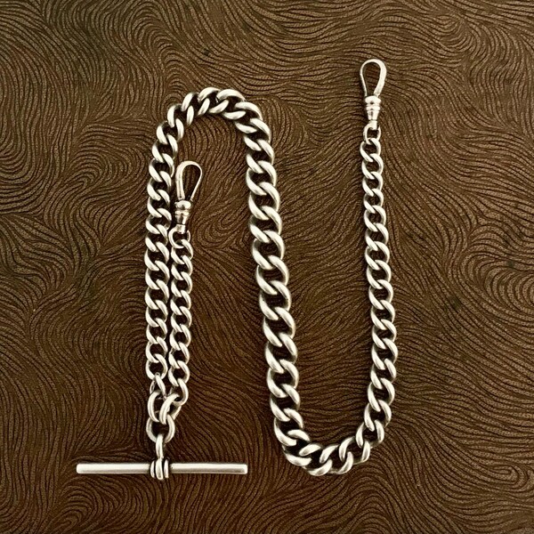 RESERVED FOR SCHUYLER - Antique 1909 Sterling Silver Watch Chain Necklace: 40 Grams