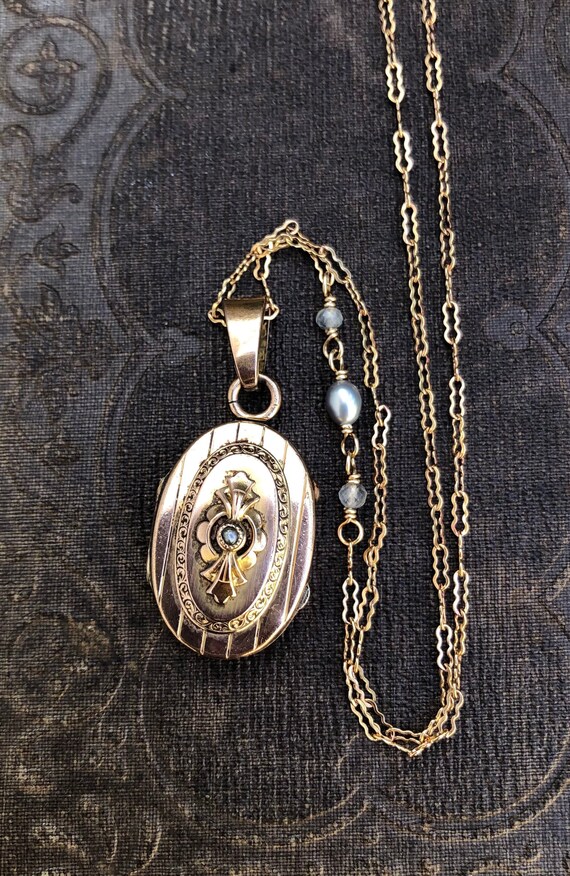 Antique French Rose Gold Gray Pearl Locket Necklac