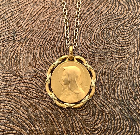 Antique French FIX 18K Gold Filled Virgin Mary Ne… - image 2