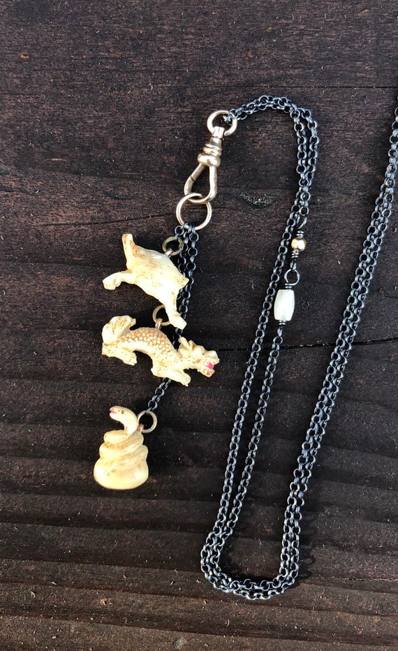 Antique Edwardian Charm Necklace, Vintage Celluloi