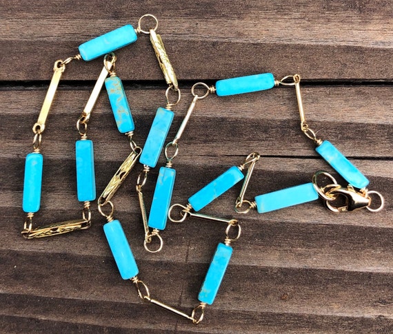 Vintage Turquoise Watch Chain Necklace, Watch Cha
