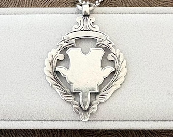 Antique 1923 Sterling Silver Fob Medal Necklace: English Fob Pendant