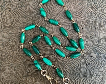 Malachite Watch Chain Style Gold Filled Hand Wired Layering Necklace, Swivel Clasp