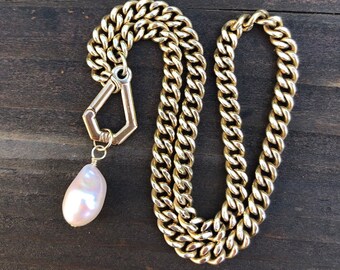 Vintage Kreisler GF Watch Chain Pearl Charm Necklace,  Choker Length, Original Kreisler Box