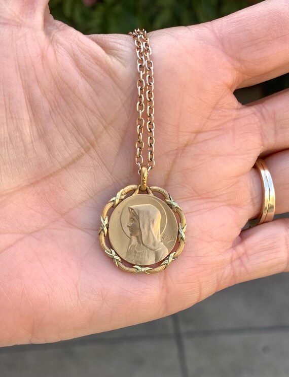 Antique French FIX 18K Gold Filled Virgin Mary Ne… - image 4