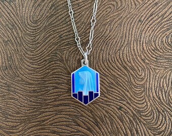 Vintage French Art Deco Blue Enamel Virgin Mary Necklace, Vintage Sterling Chain