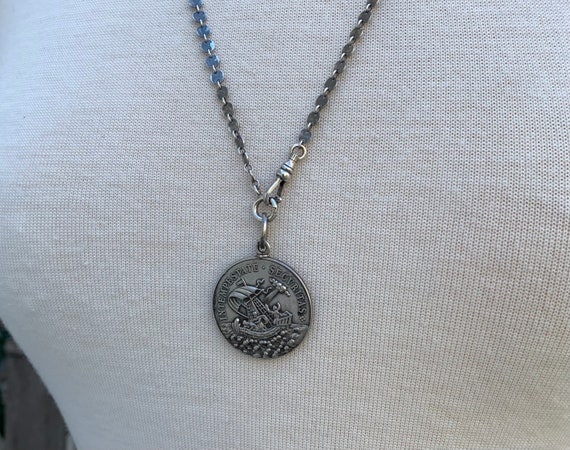 Antique French St. George Solid Silver Necklace, … - image 8