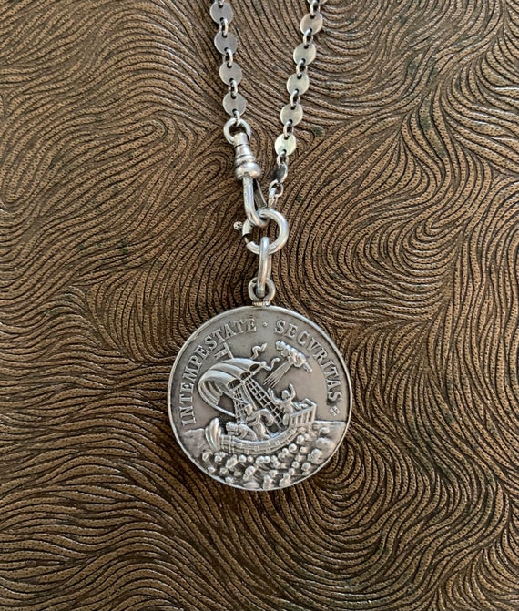 Antique French St. George Solid Silver Necklace, … - image 3