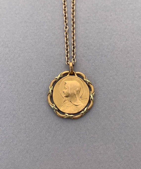 Antique French FIX 18K Gold Filled Virgin Mary Ne… - image 1