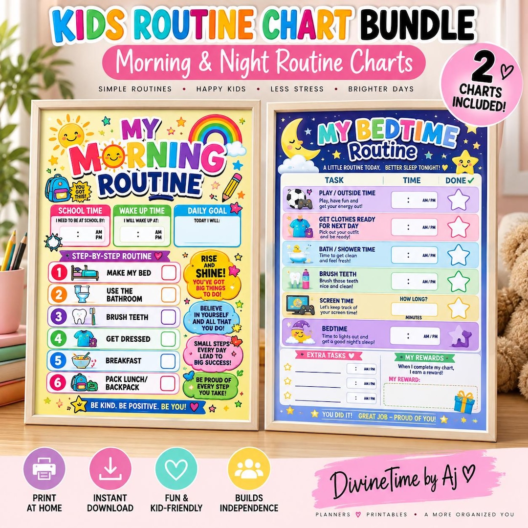Routine du matin et du soir pour enfants, modèles imprimables ...