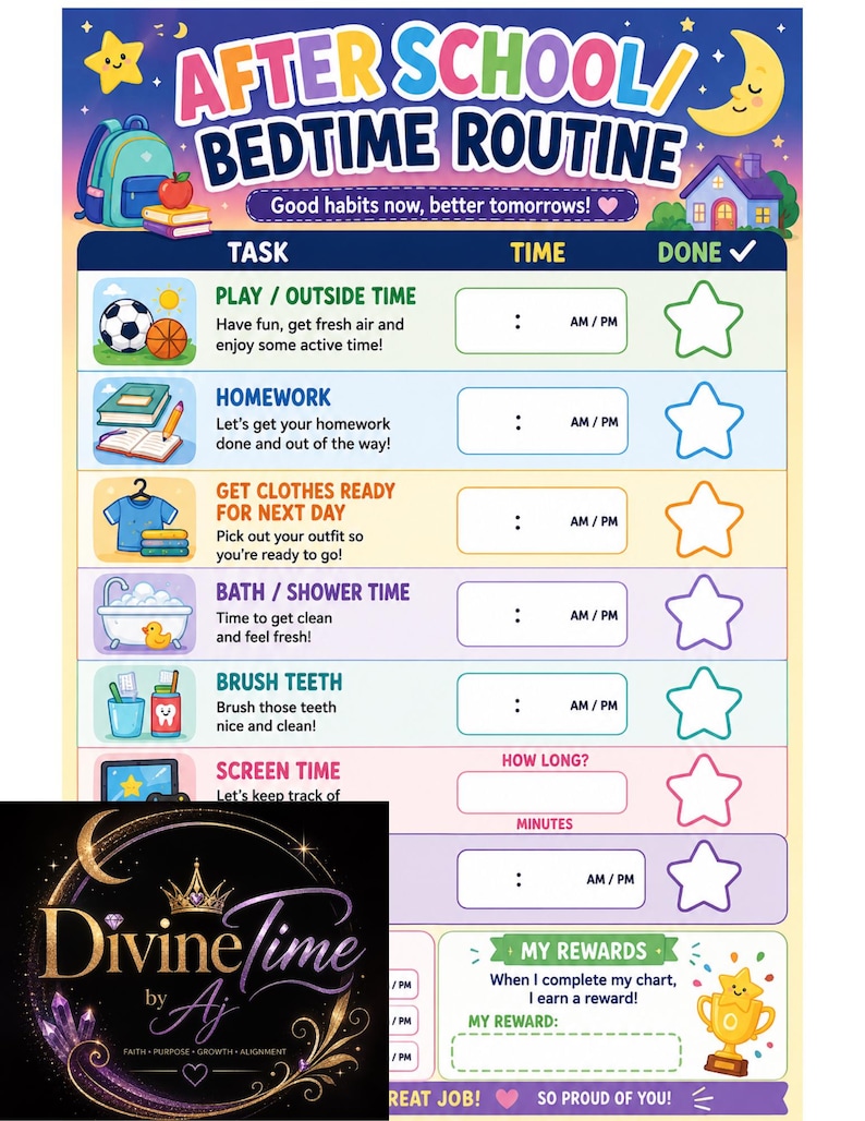 Routine du matin et du soir pour enfants, modèles imprimables ...