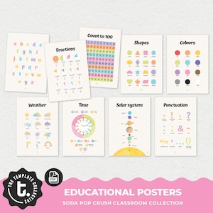 Pacote Educacional de Pôsteres Soda Pop Crush 17 • Tema em Tons Pastel Vibrantes • Diversão na Sala de Aula • Recursos para Professores • Download Imediato
