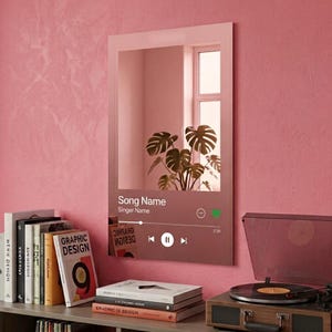 Espejo decorativo de pared con reproductor de música Spotify personalizado / Placa decorativa musical personalizada / Plexiglás e impresión digital