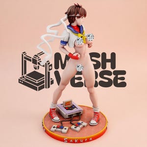 Sakura Street Fighter STL-figur för 3D-utskrift, digital nedladdning, samlarstaty, fightingspel